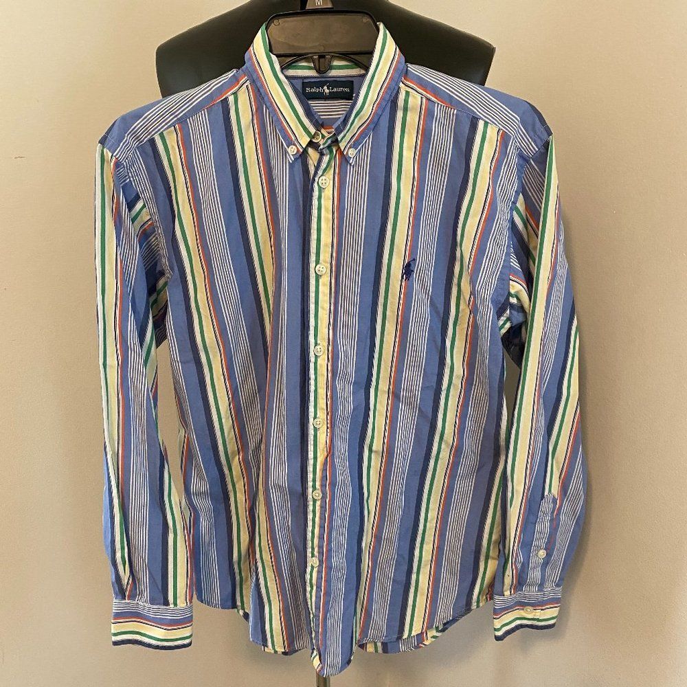 Ralph Lauren Striped Long Sleeve Button Down Collared Boys Shirt Size Large
